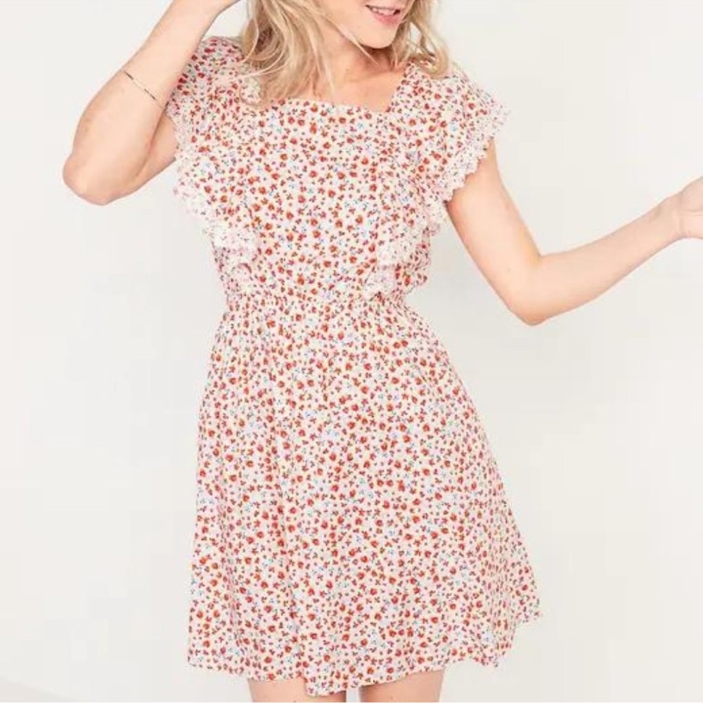 Old Navy Floral Ruffle Dress - Red and White